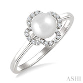 6 MM Cultured Pearl and 1/10 Ctw Single Cut Diamond Clover Petite Fashion Ring in 10K White Gold